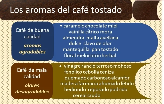 imagen de la lista de aromas del café tostado agradables y desagradables