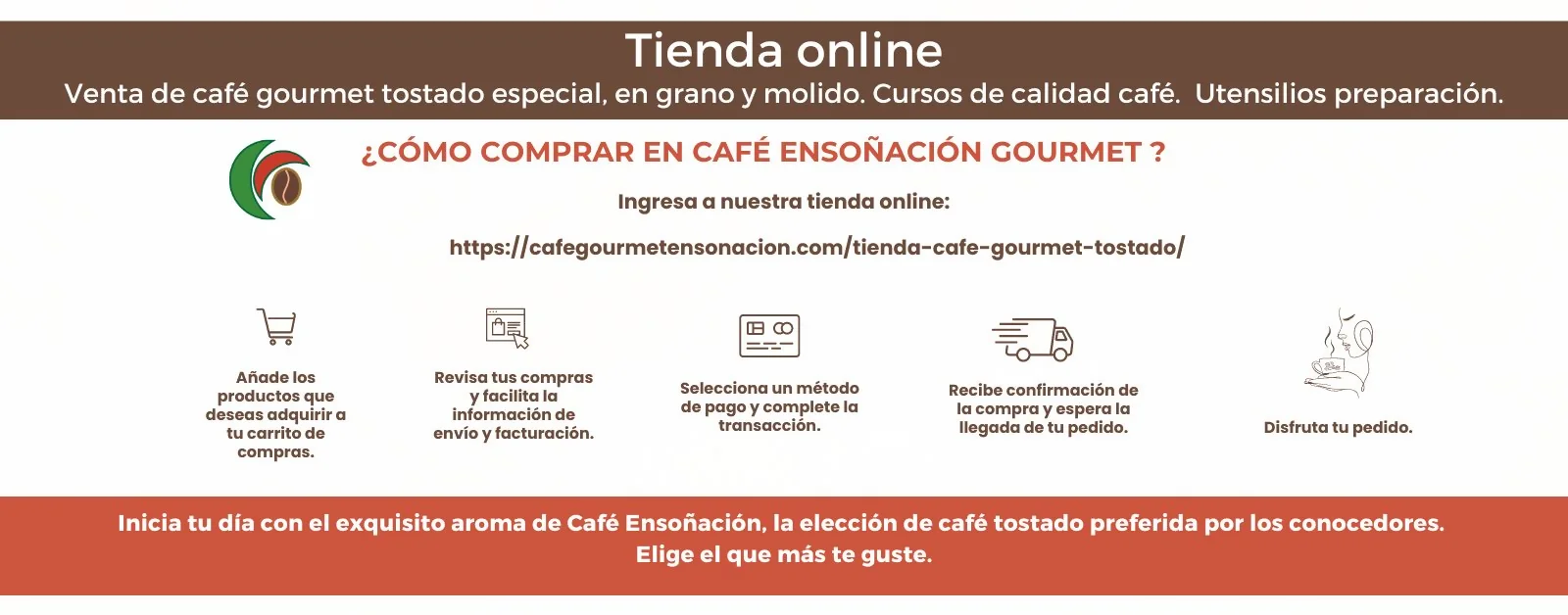 imagen de baner pasos para comprar en tienda en línea café gourmet Ensoñación